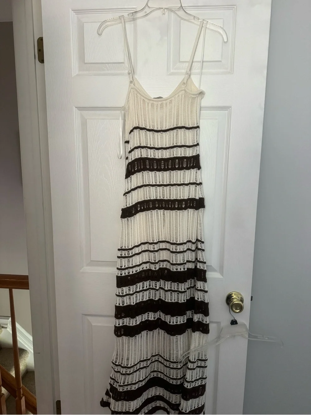 Abercrombie New With Tags Cream & Brown Striped Knit Maxi Dress